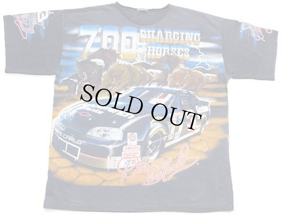 画像2: 90s NASCAR 700 CHARGING HORSES Dale Earnhardt 全面プリント コットンTシャツ カスタム 炭黒 (2)