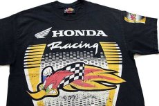画像1: 00s HONDA Racing ホンダ ウッディー ウッドペッカー コットンTシャツ 黒 ボロ L (1)