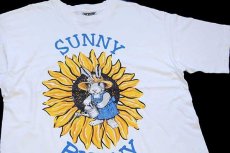 画像1: 90s USA製 SUNNY BUNNY ひまわり うさぎ アート カットオフ コットンTシャツ 白 (1)