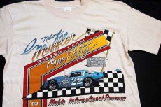 画像1: 80s USA製 National Muffler Mobile International Raceway チェッカーフラッグ Tシャツ ベージュ L (1)