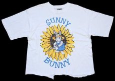 画像2: 90s USA製 SUNNY BUNNY ひまわり うさぎ アート カットオフ コットンTシャツ 白 (2)