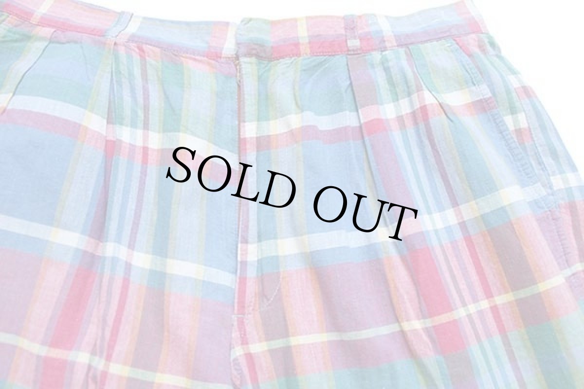 画像3: 90s イタリア製 ポロ ラルフローレン ツータック マドラスチェック コットン ショートパンツ 36★ショーツ (3)