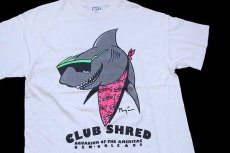 画像1: 90s USA製 Hanes CLUB SHRED サメ コットンTシャツ 白 L (1)