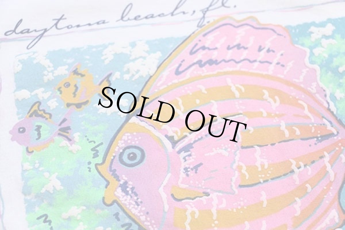 画像6: 90s USA製 RUSSELLラッセル daytona beach 熱帯魚 発泡プリント アート コットンTシャツ 白 XL (6)