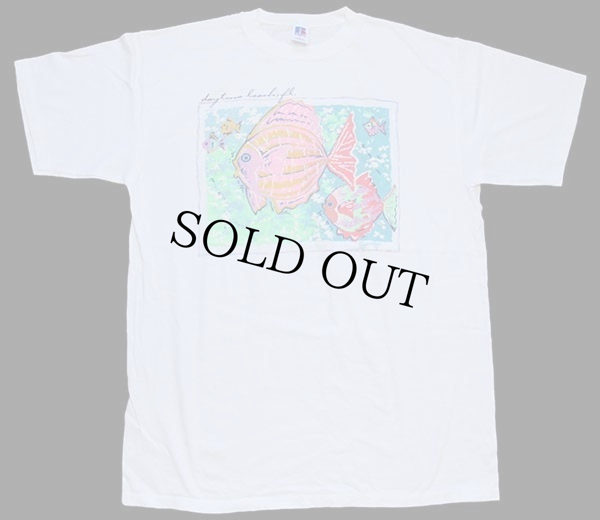 画像2: 90s USA製 RUSSELLラッセル daytona beach 熱帯魚 発泡プリント アート コットンTシャツ 白 XL (2)