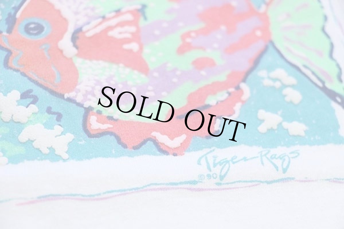 画像5: 90s USA製 RUSSELLラッセル daytona beach 熱帯魚 発泡プリント アート コットンTシャツ 白 XL (5)