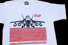 画像1: 90s USA製 NAVAL AVIATION MUSEUM,PENSACOLA,FLORIDA F/A-18A HORNET 戦闘機 両面プリント Tシャツ 白 M (1)