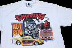 画像1: 90s USA製 Leeリー GOODGUYS HOTROD Nostalgia DRAGS SERIES ドラッグレース 両面プリント コットンTシャツ 白 L (1)