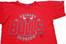 画像1: 90s USA製 Championチャンピオン NBA CHICAGO BULLS シカゴ ブルズ コットンTシャツ 赤 フェード L (1)