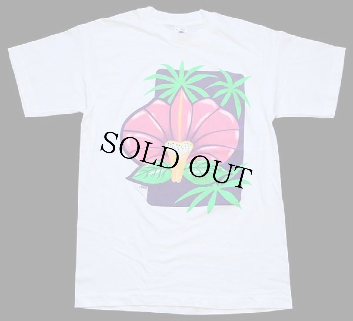 画像2: 90s USA製 フラワー アート コットンTシャツ 白 M (2)