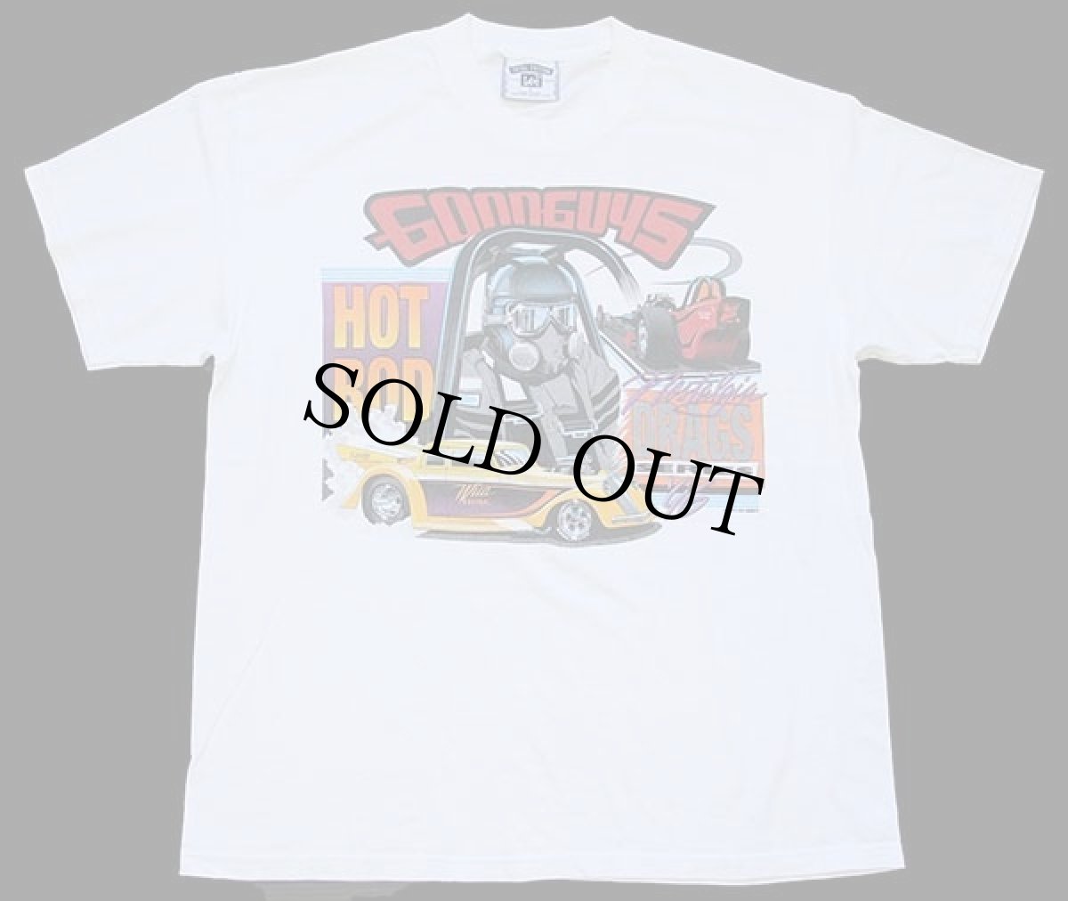 画像2: 90s USA製 Leeリー GOODGUYS HOTROD Nostalgia DRAGS SERIES ドラッグレース 両面プリント コットンTシャツ 白 L (2)