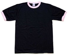 画像2: デッドストック★90s USA製 United Sports 無地 コットン リンガーTシャツ 黒×ピンク L★黒ピン (2)