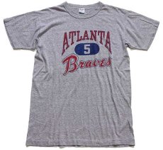 画像2: 80s USA製 Championチャンピオン MLB ATLANTA 5 Braves 三段中抜き 染み込みプリント Tシャツ 杢グレー L (2)
