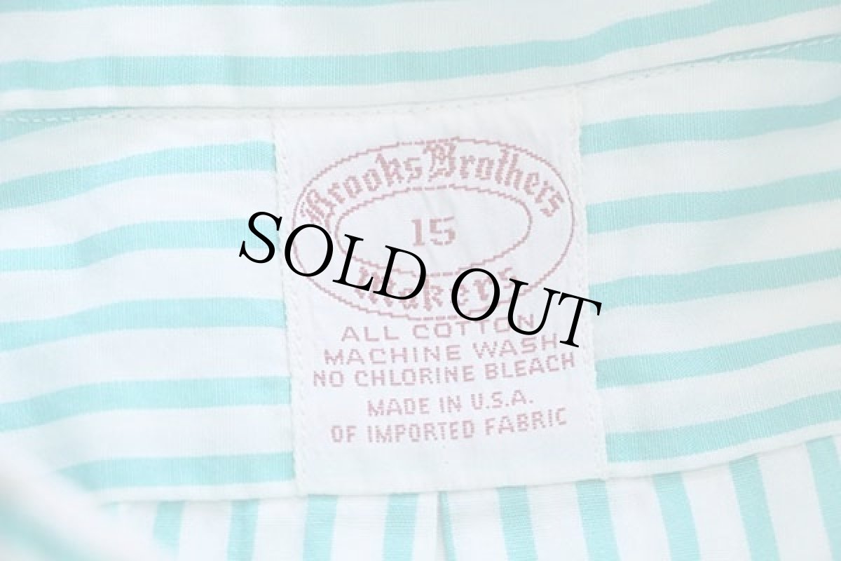 画像4: 80s USA製 Brooks Brothersブルックスブラザーズ Makers ストライプ ボタンダウン 半袖 コットンシャツ ターコイズ×白 15 (4)