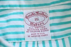 画像4: 80s USA製 Brooks Brothersブルックスブラザーズ Makers ストライプ ボタンダウン 半袖 コットンシャツ ターコイズ×白 15 (4)