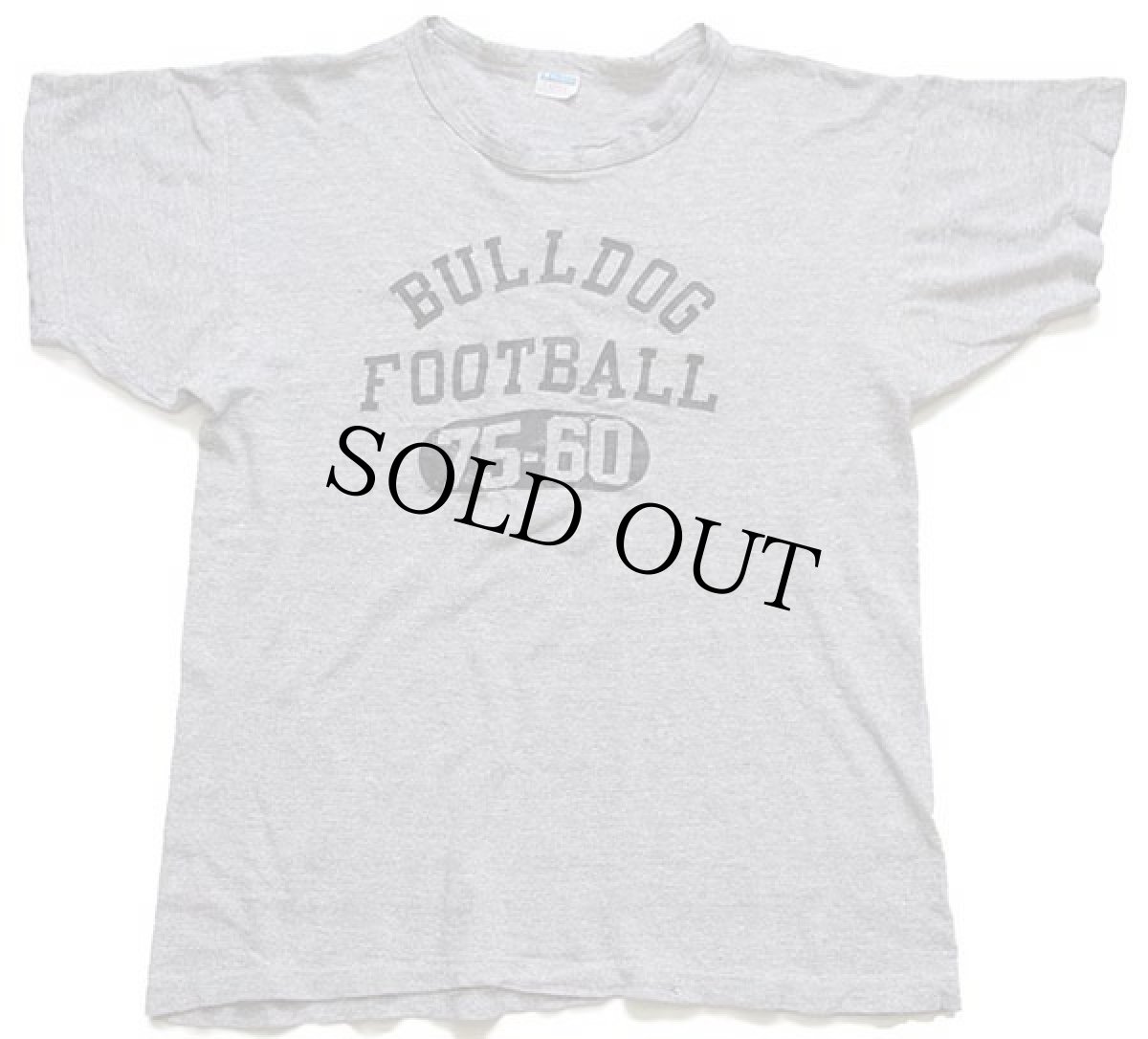 画像2: 70s USA製 Championチャンピオン BULLDOG FOOTBALL 75-60 三段中抜き 88/12 Tシャツ 杢グレー L (2)