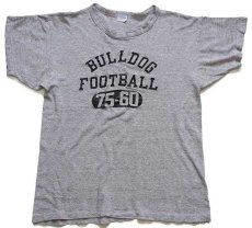 画像2: 70s USA製 Championチャンピオン BULLDOG FOOTBALL 75-60 三段中抜き 88/12 Tシャツ 杢グレー L (2)