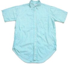 画像1: 80s USA製 Brooks Brothersブルックスブラザーズ Makers ストライプ ボタンダウン 半袖 コットンシャツ ターコイズ×白 15 (1)