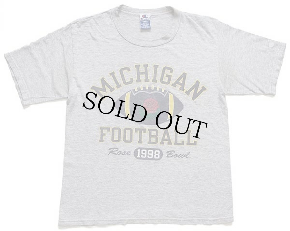 画像2: 90s Championチャンピオン MICHIGAN FOOTBALL Rose Bowl アメフト 四段プリント Tシャツ 杢グレー S (2)