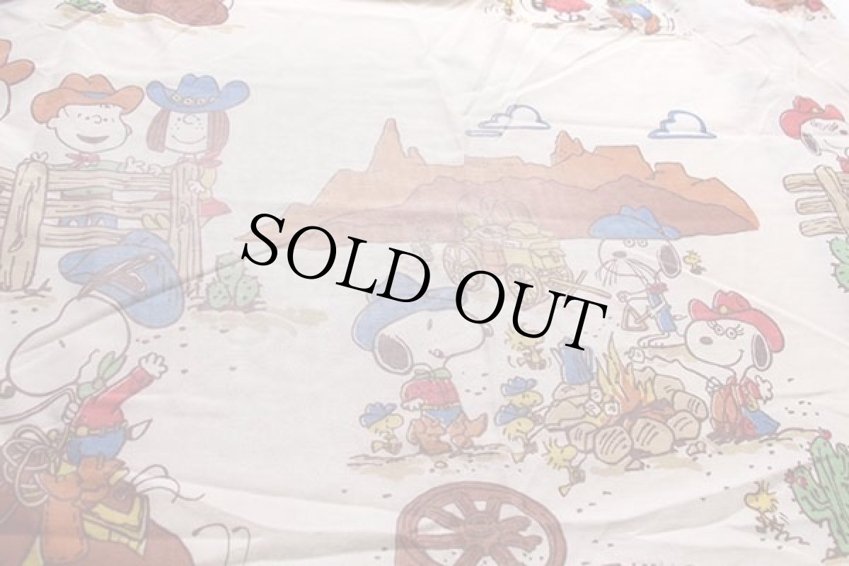 画像6: 70s USA製 スヌーピー カウボーイ柄 染み込みプリント フィットシーツ (6)