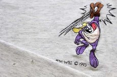 画像5: 90s USA製 FREEZE Warner Bros キャラクター 刺繍 ツートン コットンTシャツ オートミール×紫 (5)