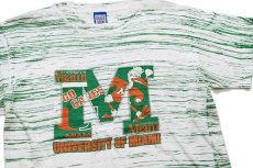 画像1: 90s USA製 UNIVERSITY OF MIAMI HURRICANS マスコット ランダムライン オールオーバープリント コットンTシャツ (1)