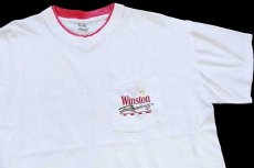 画像1: 90s USA製 Winston Racing TEAM 両面 染み込みプリント レイヤードネック コットン ポケットTシャツ 白 XL (1)