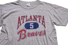 画像1: 80s USA製 Championチャンピオン MLB ATLANTA 5 Braves 三段中抜き 染み込みプリント Tシャツ 杢グレー L (1)