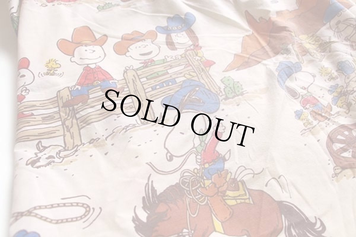 画像5: 70s USA製 スヌーピー カウボーイ柄 染み込みプリント フィットシーツ (5)