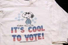 画像3: 70s USA製 ARTEX スヌーピー JOE COOL IT'S COOL TO VOTE! 染み込みプリント コットン フットボールTシャツ 生成り M (3)