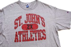 画像1: 90s USA製 Championチャンピオン ST.JOHN'S ATHLETICS 三段 ひび割れプリント Tシャツ 杢グレー XXL (1)