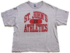 画像2: 90s USA製 Championチャンピオン ST.JOHN'S ATHLETICS 三段 ひび割れプリント Tシャツ 杢グレー XXL (2)