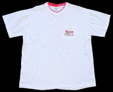 画像2: 90s USA製 Winston Racing TEAM 両面 染み込みプリント レイヤードネック コットン ポケットTシャツ 白 XL (2)