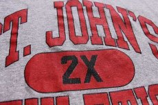 画像4: 90s USA製 Championチャンピオン ST.JOHN'S ATHLETICS 三段 ひび割れプリント Tシャツ 杢グレー XXL (4)