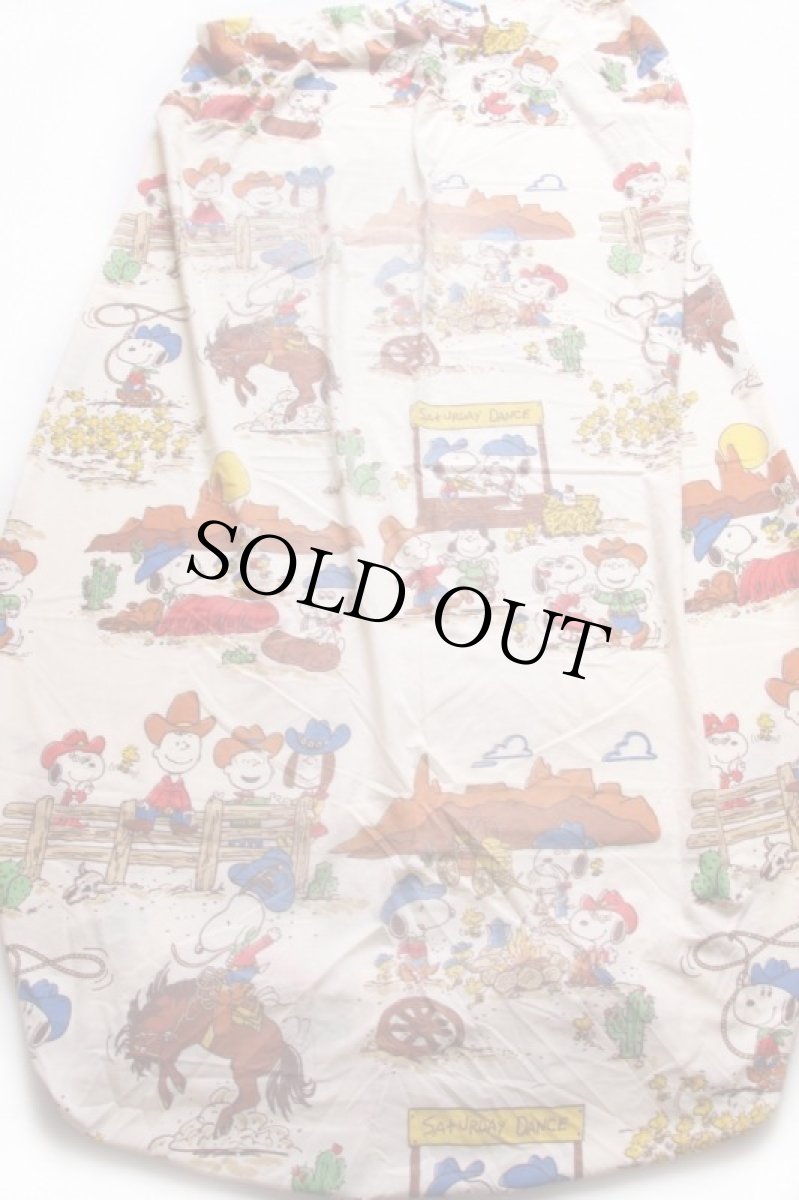 画像2: 70s USA製 スヌーピー カウボーイ柄 染み込みプリント フィットシーツ (2)