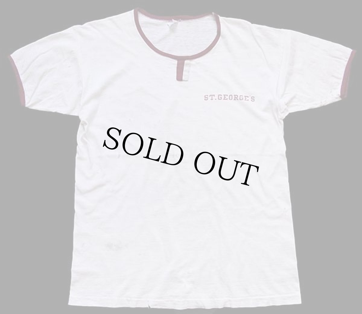 画像2: 60s CHAMPIONチャンピオン プロダクツ ST.GEORGE'S 染み込みプリント チョコチン リンガーTシャツ ボロ 白 L (2)