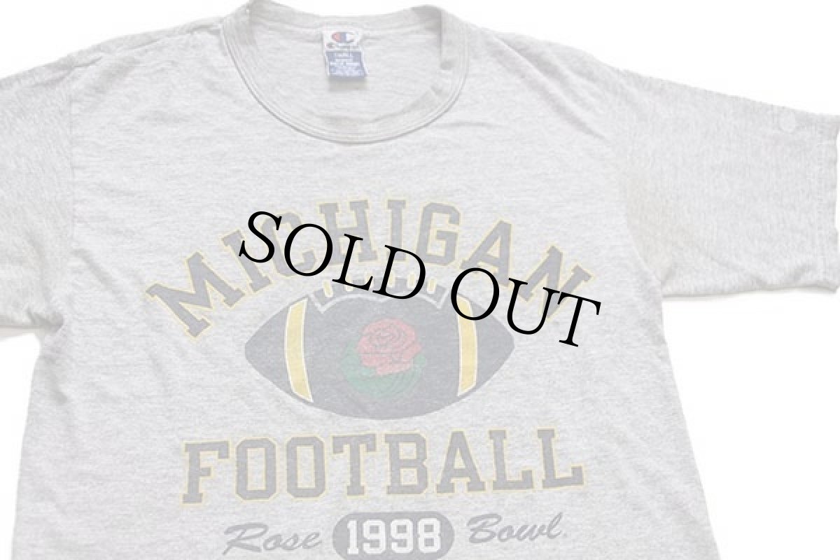 画像1: 90s Championチャンピオン MICHIGAN FOOTBALL Rose Bowl アメフト 四段プリント Tシャツ 杢グレー S (1)