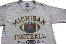 画像1: 90s Championチャンピオン MICHIGAN FOOTBALL Rose Bowl アメフト 四段プリント Tシャツ 杢グレー S (1)