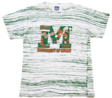 画像2: 90s USA製 UNIVERSITY OF MIAMI HURRICANS マスコット ランダムライン オールオーバープリント コットンTシャツ (2)