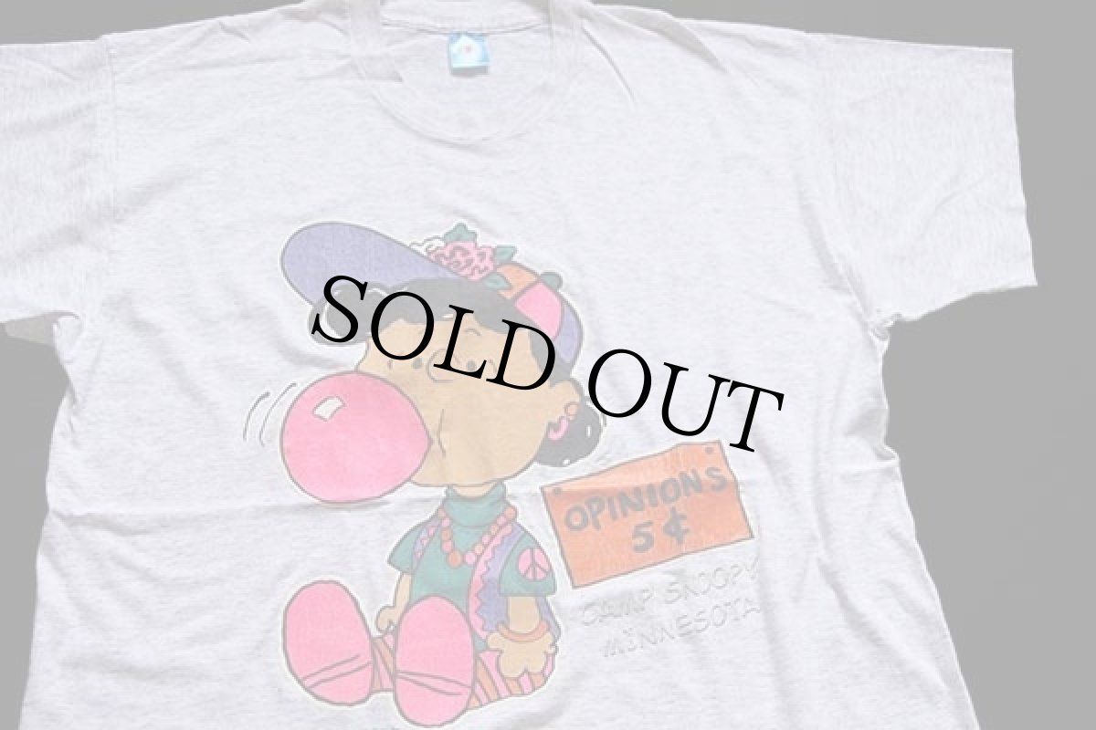 画像1: 90s USA製 CAMP SNOOPY MINNESOTA ルーシー 蛍光プリント Tシャツ 杢ライトグレー XL★スヌーピー (1)