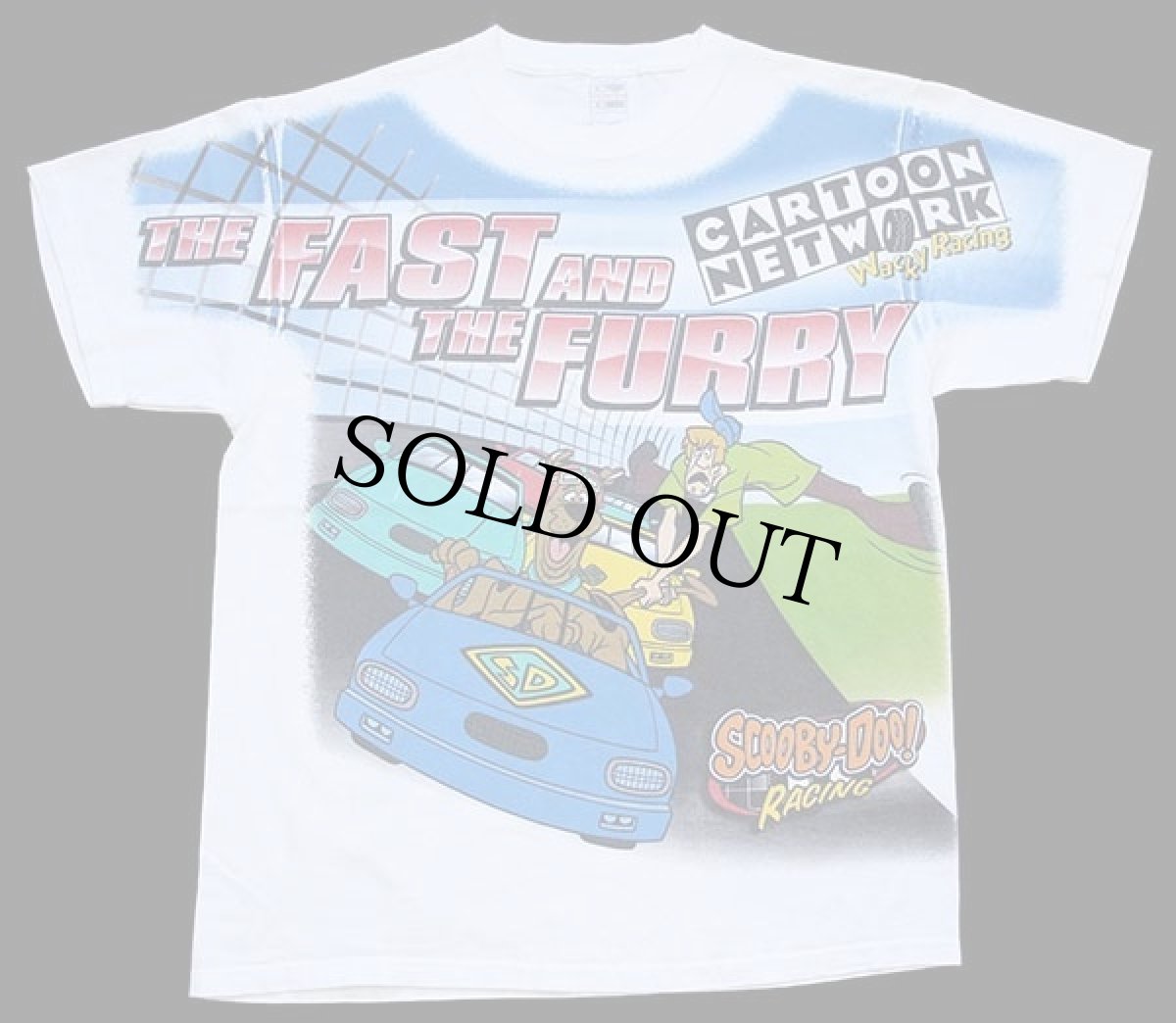 画像1: 00s THE FAST AND THE FURRY CARTOON NETWORK SCOOBY DOO! RACINGスクービードゥー オールオーバープリント コットンTシャツ L (1)