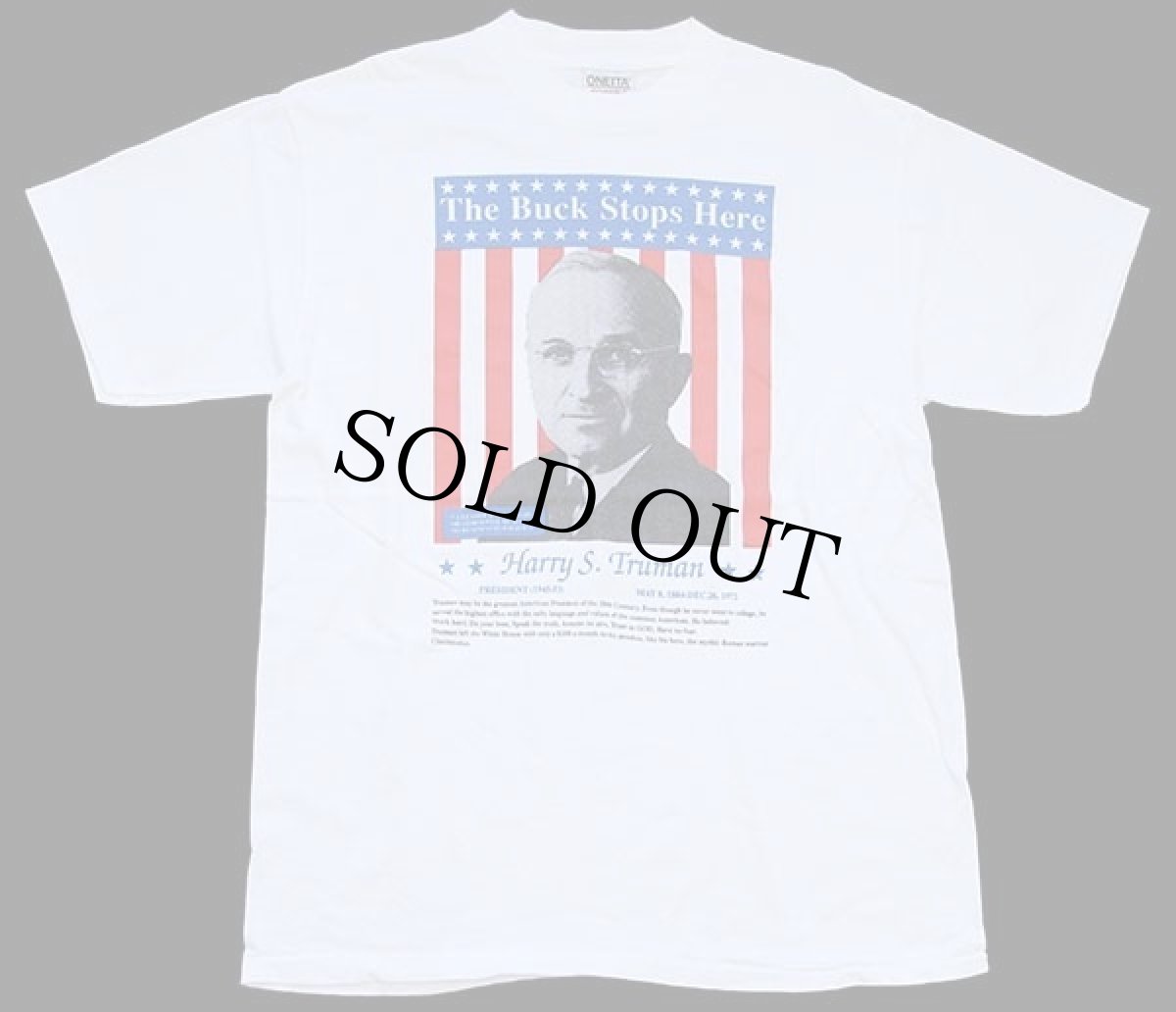 画像2: 90s The Buck Stops Here Harry S.Truman 大統領 両面プリント コットンTシャツ 白 L (2)