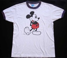 画像2: 80s USA製 Disneyディズニー ミッキー マウス コットン リンガーTシャツ 白×ナス紺 M (2)