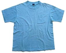 画像3: 70s OCEAN BEACH California ガンジャ コットン ポケットTシャツ ボロ 水色 XL (3)