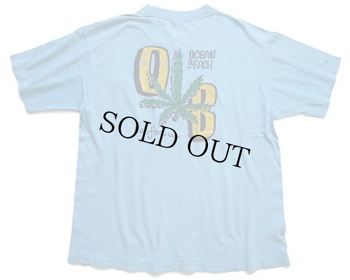 画像2: 70s OCEAN BEACH California ガンジャ コットン ポケットTシャツ ボロ 水色 XL (2)