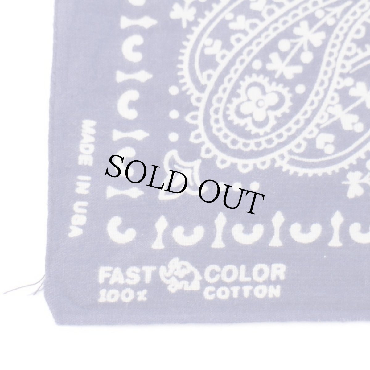 画像3: 70s USA製 ELEPHANT BRANDエレファントブランド 象マーク 上鼻 FAST COLOR ペイズリー柄 コットン バンダナ 紺★20 (3)