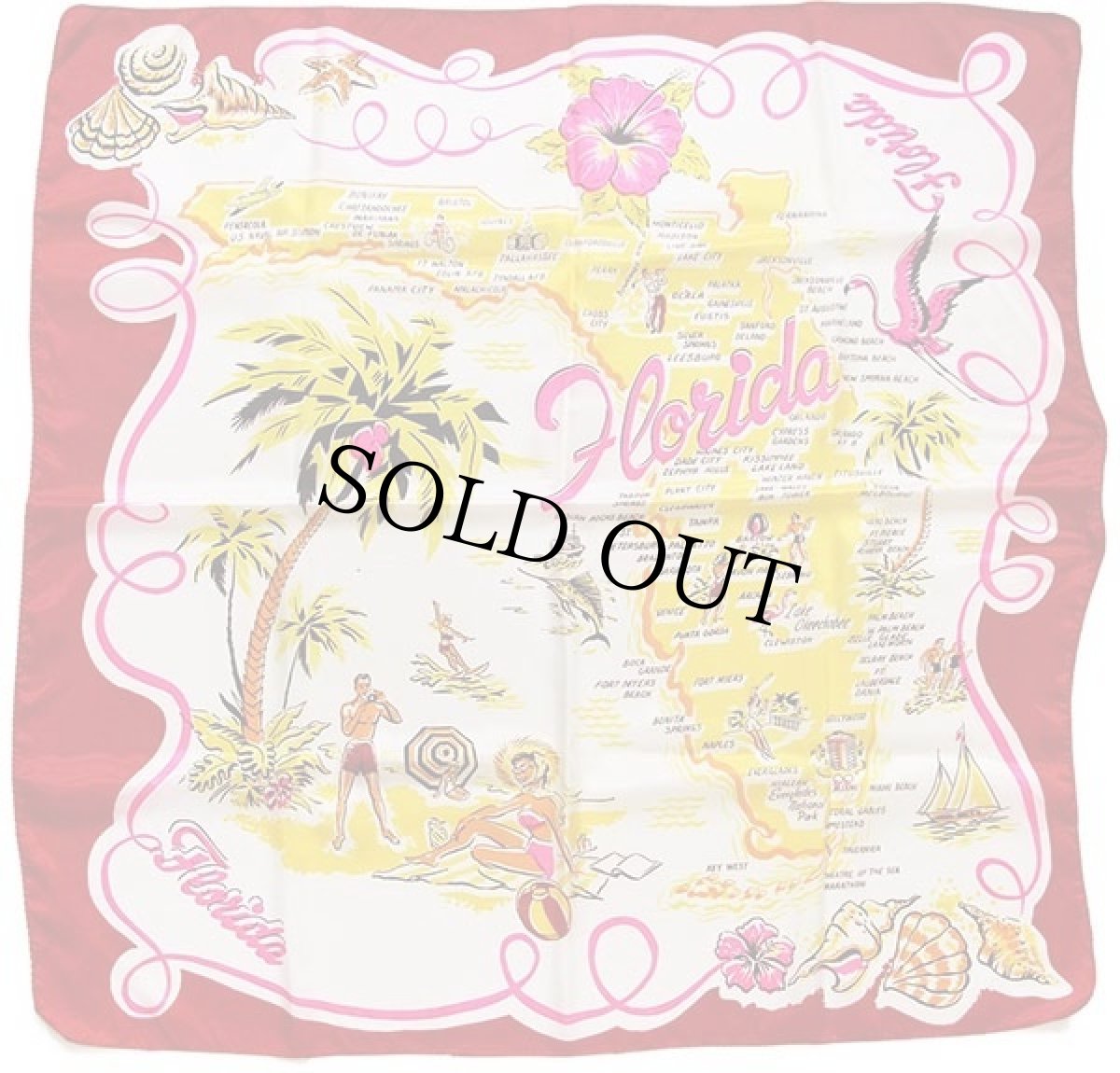 画像2: 50s Florida スーベニア シルク スカーフ (2)