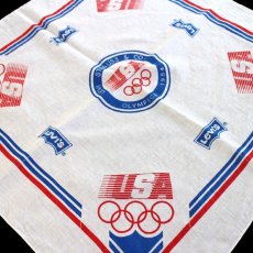画像1: 80s USA製 Levi'sリーバイス USA OLYMPICオリンピック コットン バンダナ 白 (1)