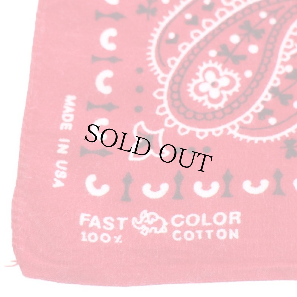 画像3: 70s USA製 ELEPHANT BRANDエレファントブランド 象マーク 上鼻 FAST COLOR ペイズリー柄 コットン バンダナ 赤★64 (3)