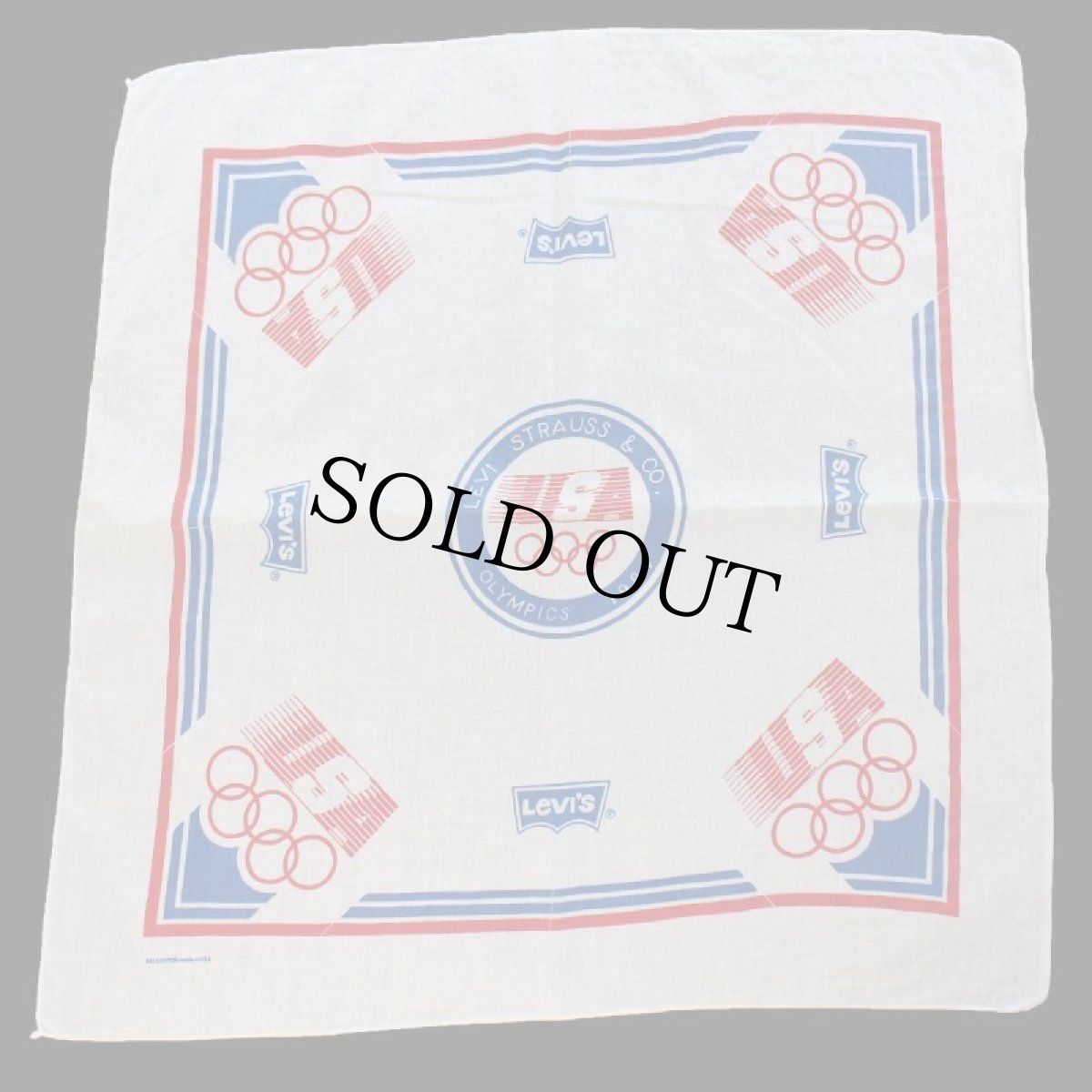 画像2: 80s USA製 Levi'sリーバイス USA OLYMPICオリンピック コットン バンダナ 白 (2)